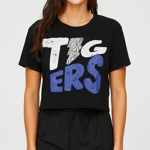 Bella + Canvas “TIGERS” Lightning Bolt Graphic Flowy Cropped Tee – Black (Size S
